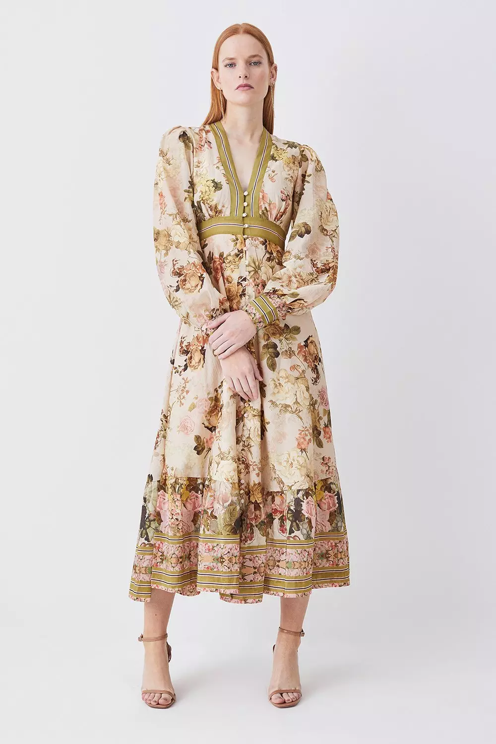 Lydia Millen Silk Cotton Vintage Floral Maxi Dress