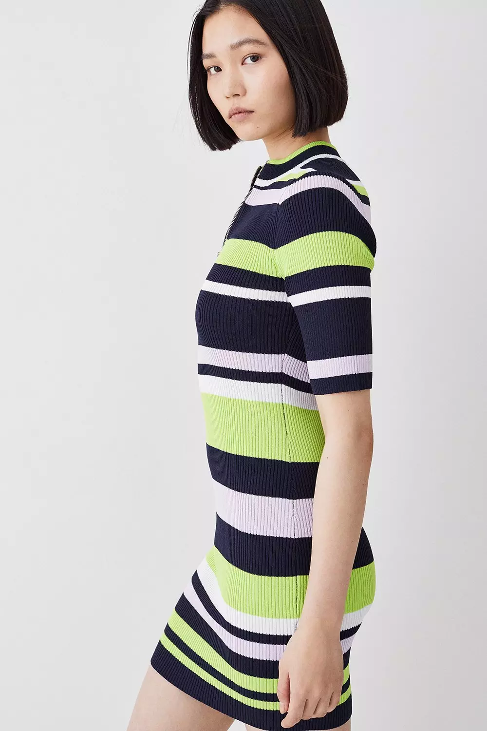 Striped Rib Knit Mini Dress | Karen Millen