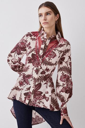 Multi Floral Cotton Cutwork And Print Woven Shirt