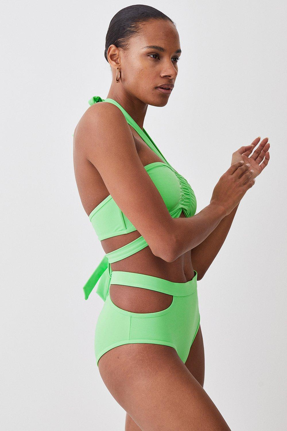 Green Cut Out High Waist Bikini Bottoms