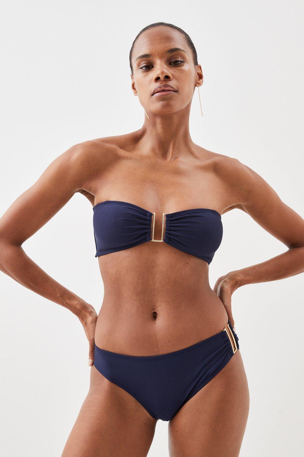 Bikini Bottoms With Gold Trim - Navy