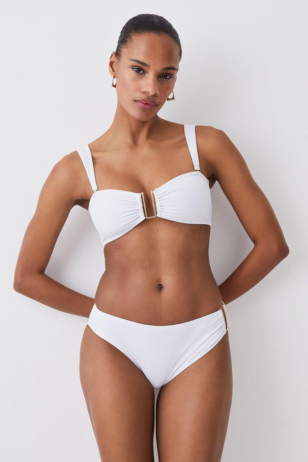 Bikini Bottoms With Gold Trim - White