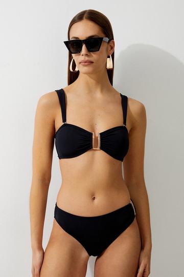 Black Detachable Strap Gold Trim Bikini Top