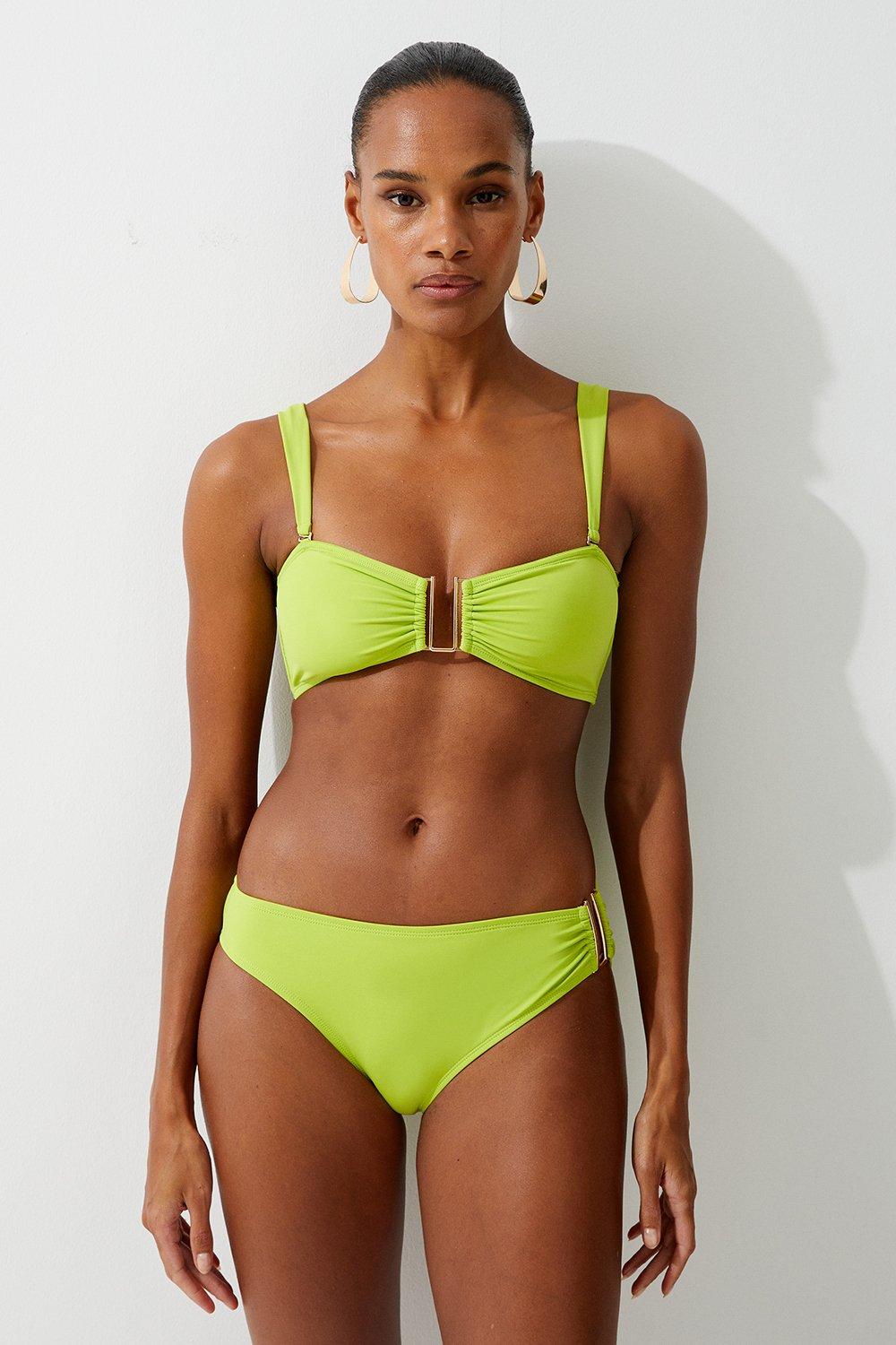 Detachable Strap Gold Trim Bikini Top - Green