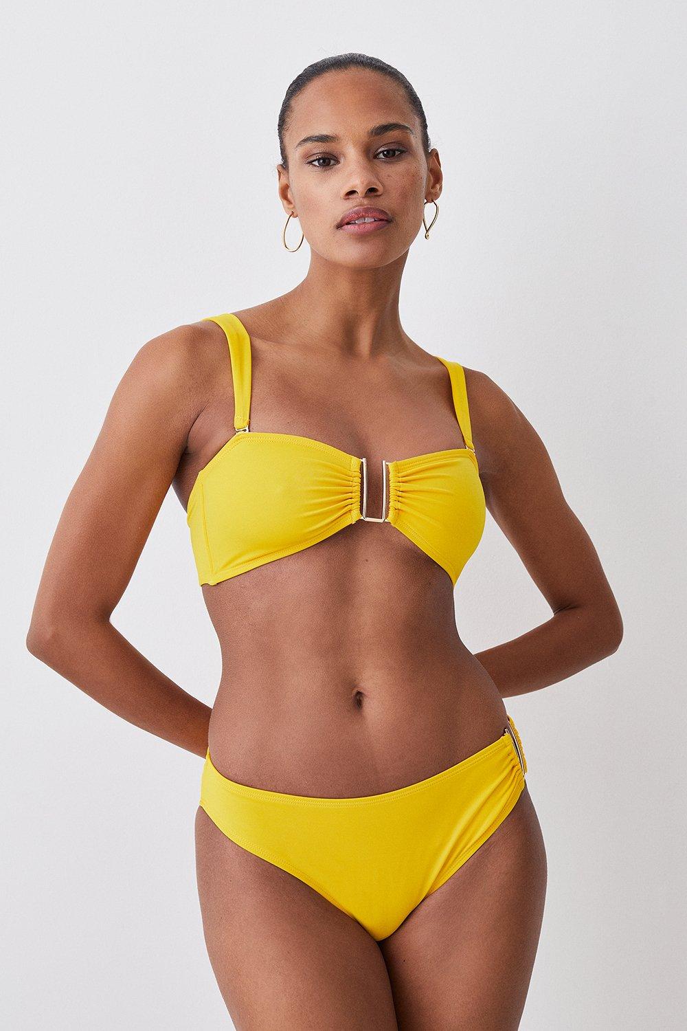 Detachable Strap Gold Trim Bikini Top - Yellow