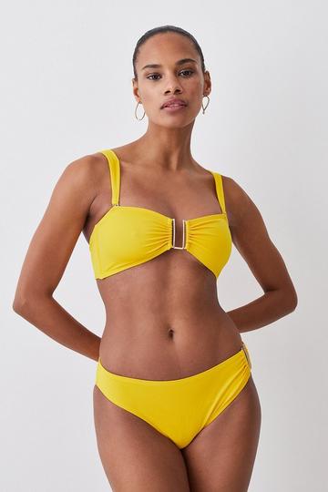 Yellow Detachable Strap Gold Trim Bikini Top