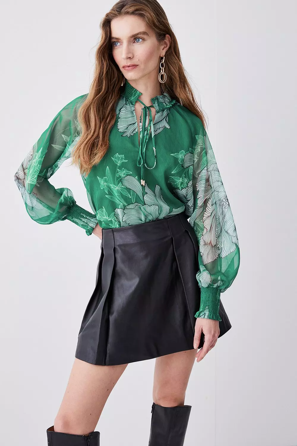 Floral Bloom Shirred Detail Woven Blouse