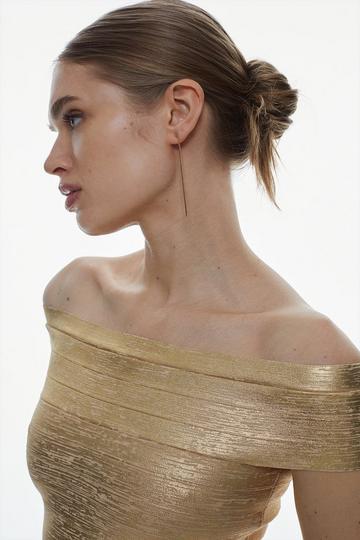 Gold Metallic Foiled Knit Bandage Bardot Top