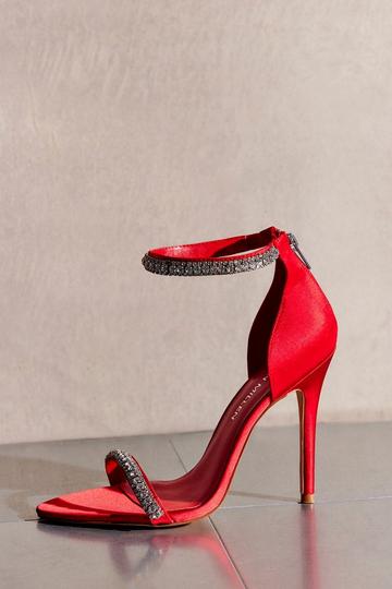 Double Diamante Strap Stiletto Heel red