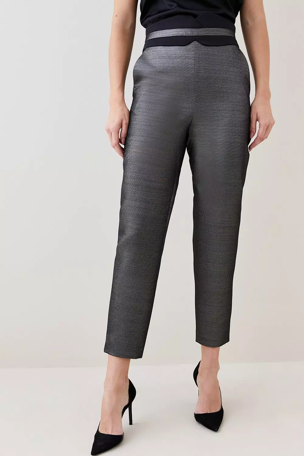 Metallic Jacquard Waistband Detail Slim Leg Trouser Karen Millen