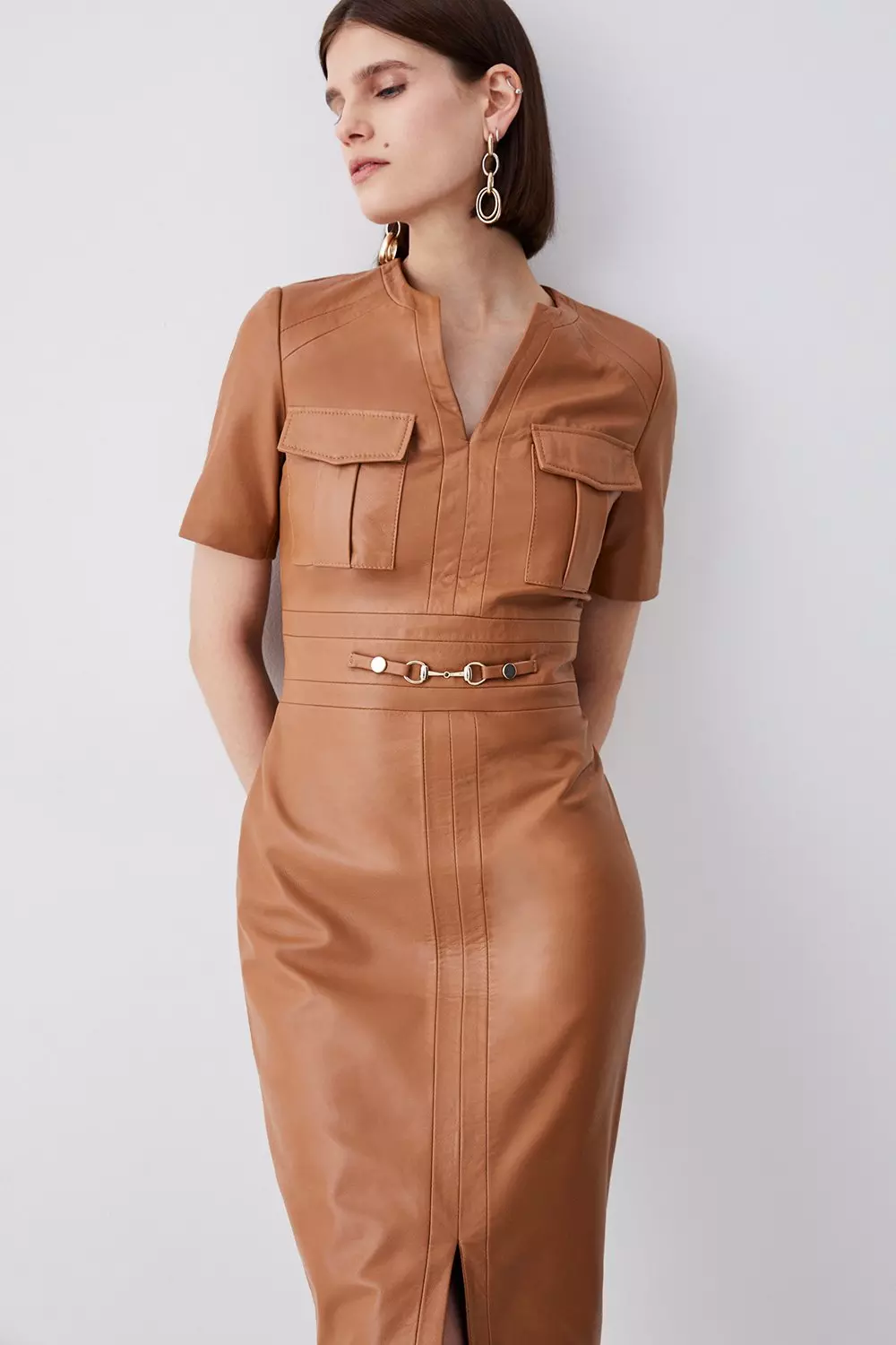 Leather short shop sleeve dress