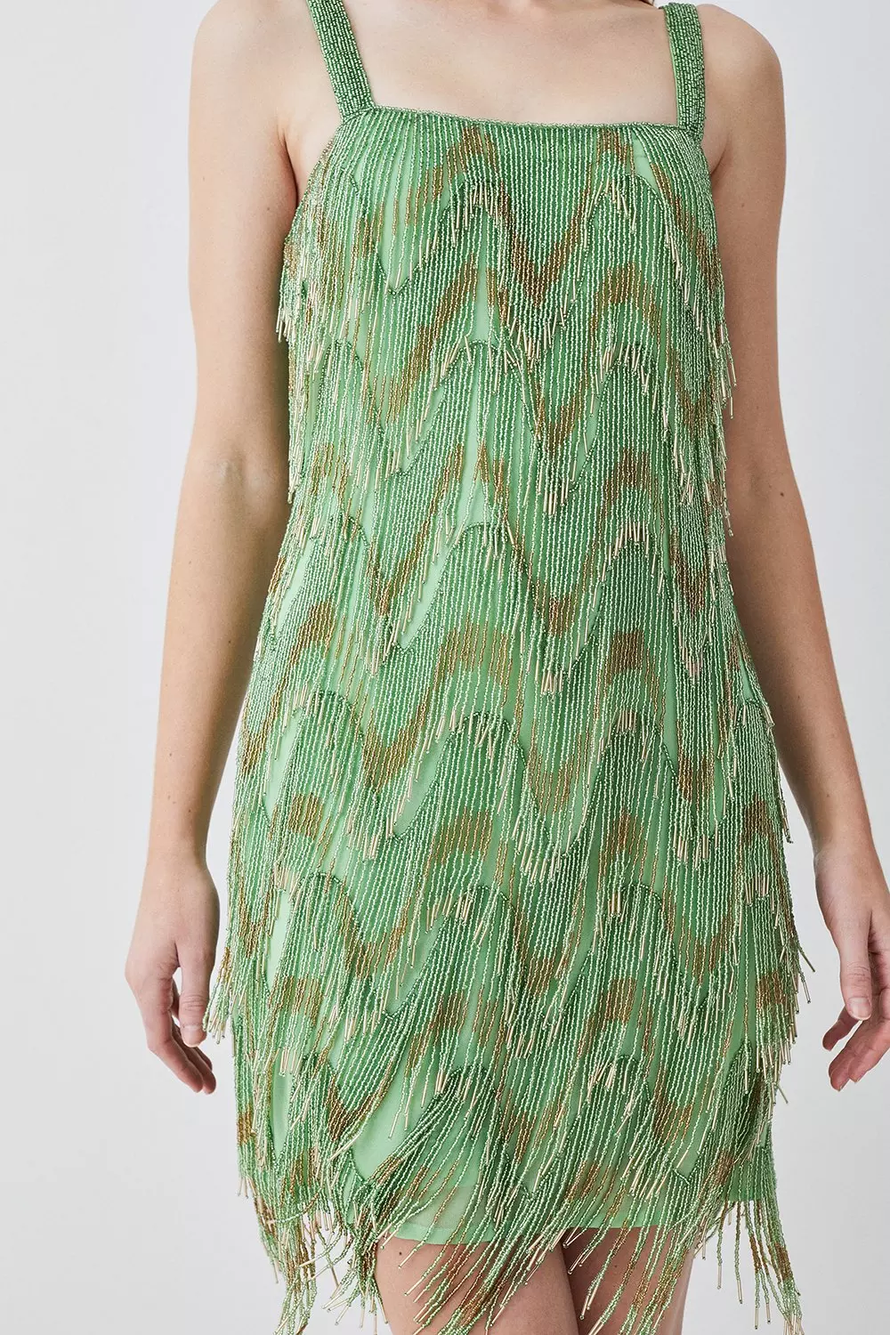 Mango green fringe outlet dress