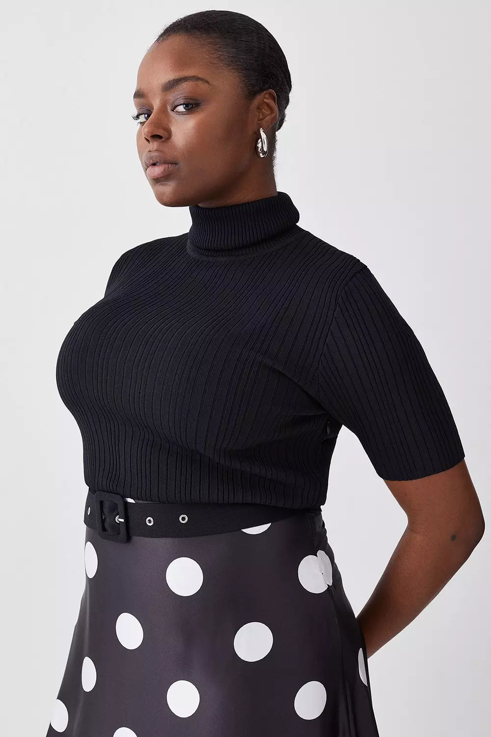 Styrke pistol Reparation mulig Plus Size Polka Dot Printed Satin Skirt Half Sleeve Rib Knit Midi Dress |  Karen Millen