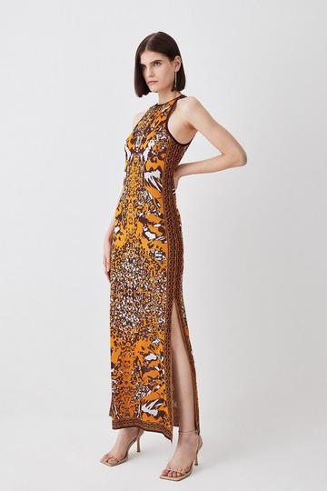 Sleeveless Mirror Jacquard Knit Maxi Dress multi