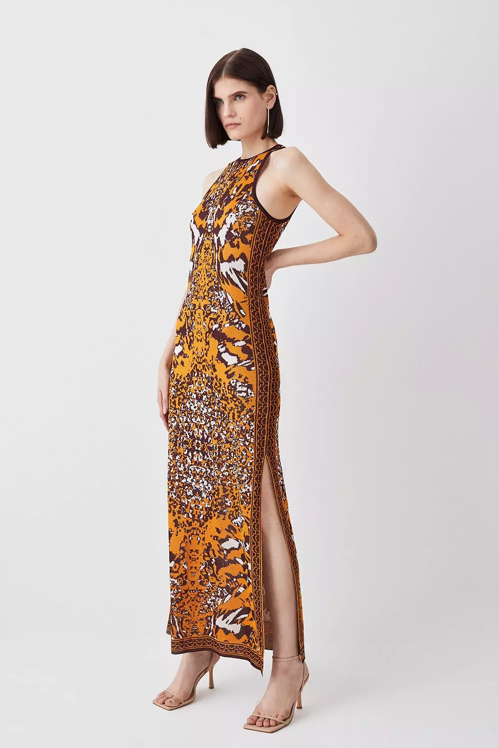 Sleeveless Mirror Jacquard Knit Maxi Dress