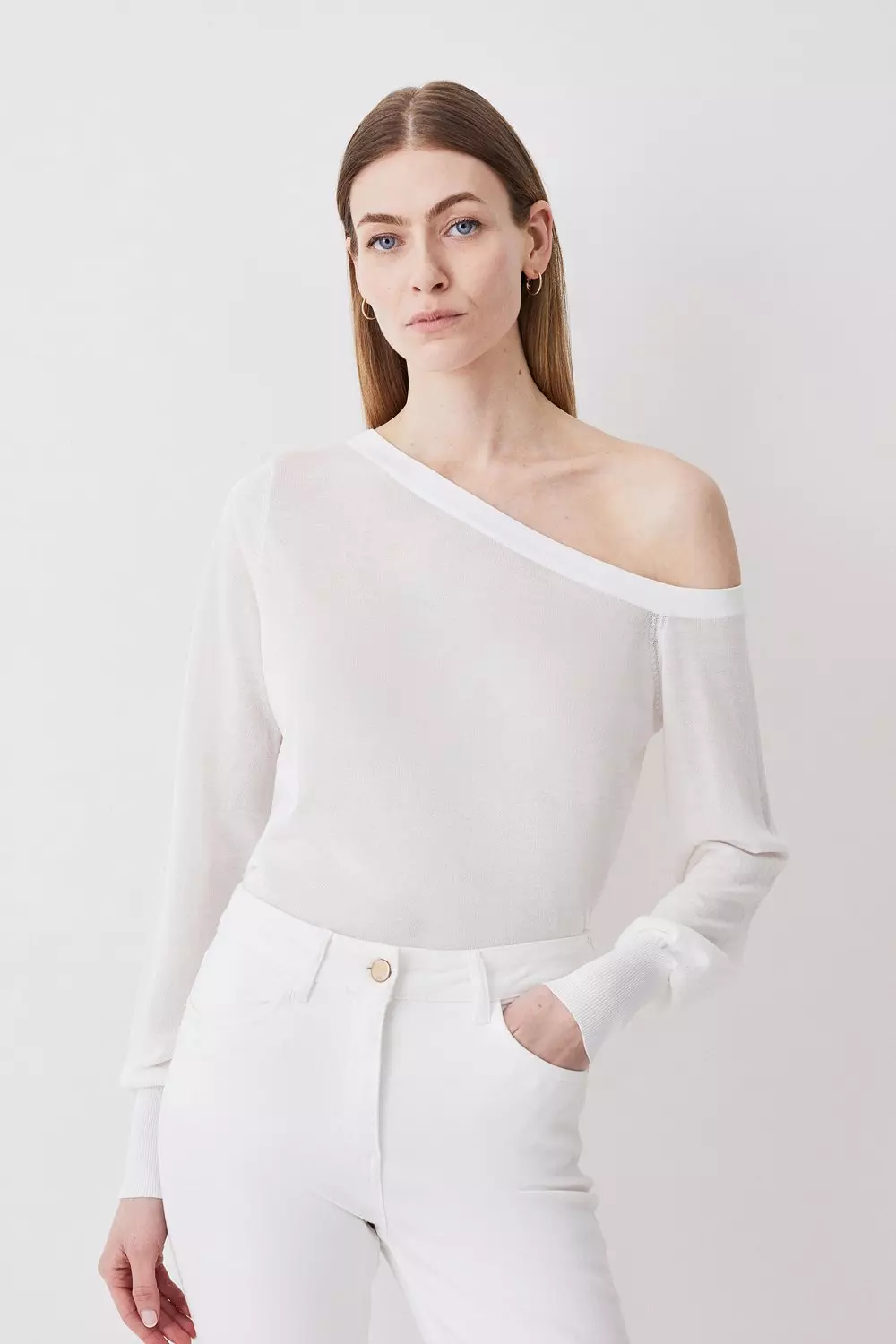 One shoulder cheap white jumper