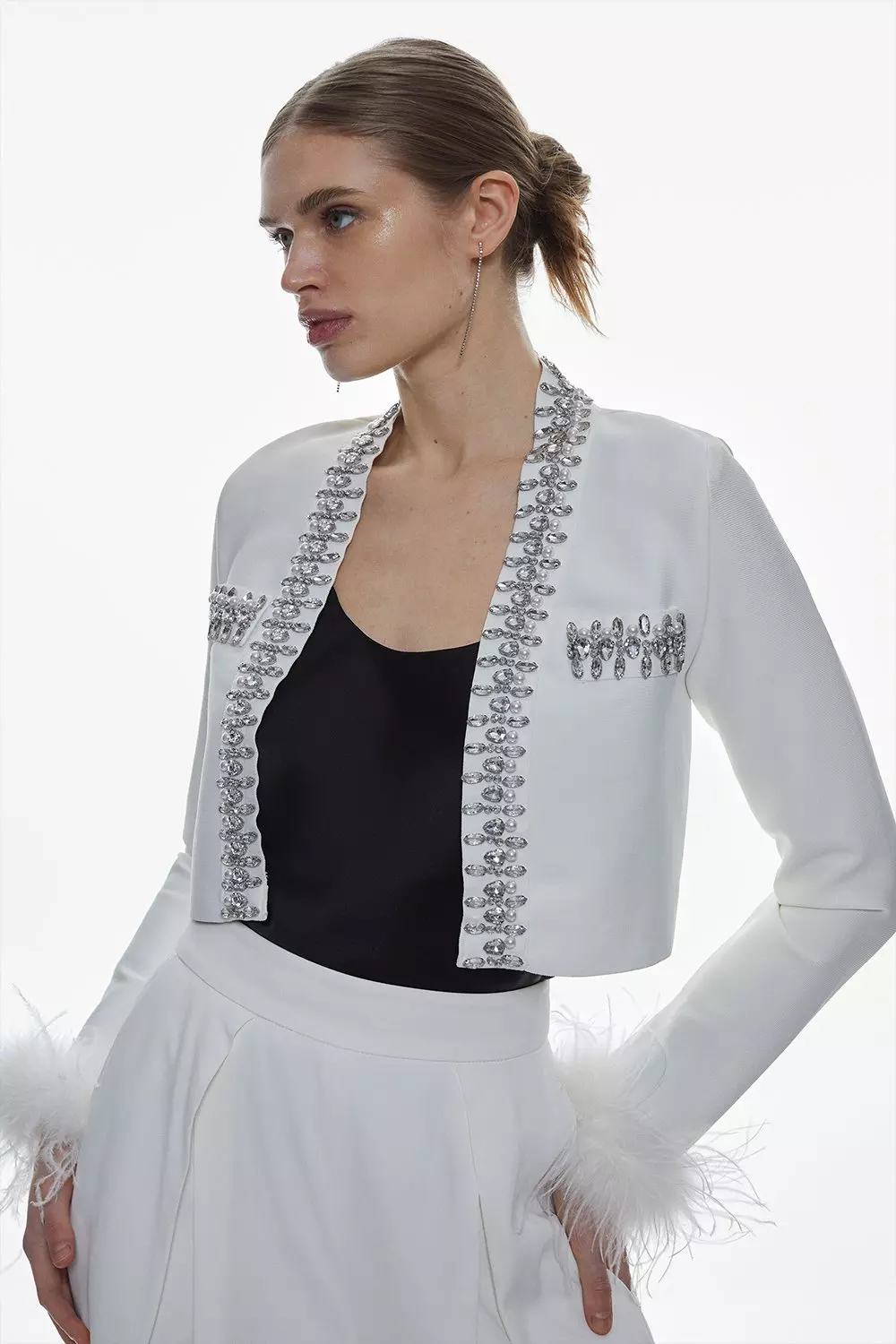 Embellished Bandage Jacket With Feather Cuff Karen Millen