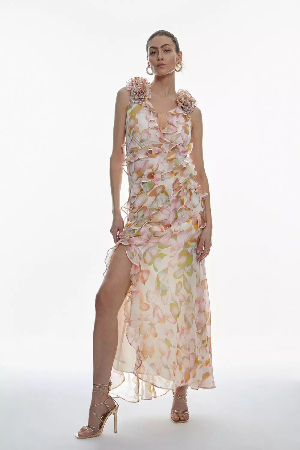 Floral Chiffon Corsage Ruffle Mini Dress | Karen Millen