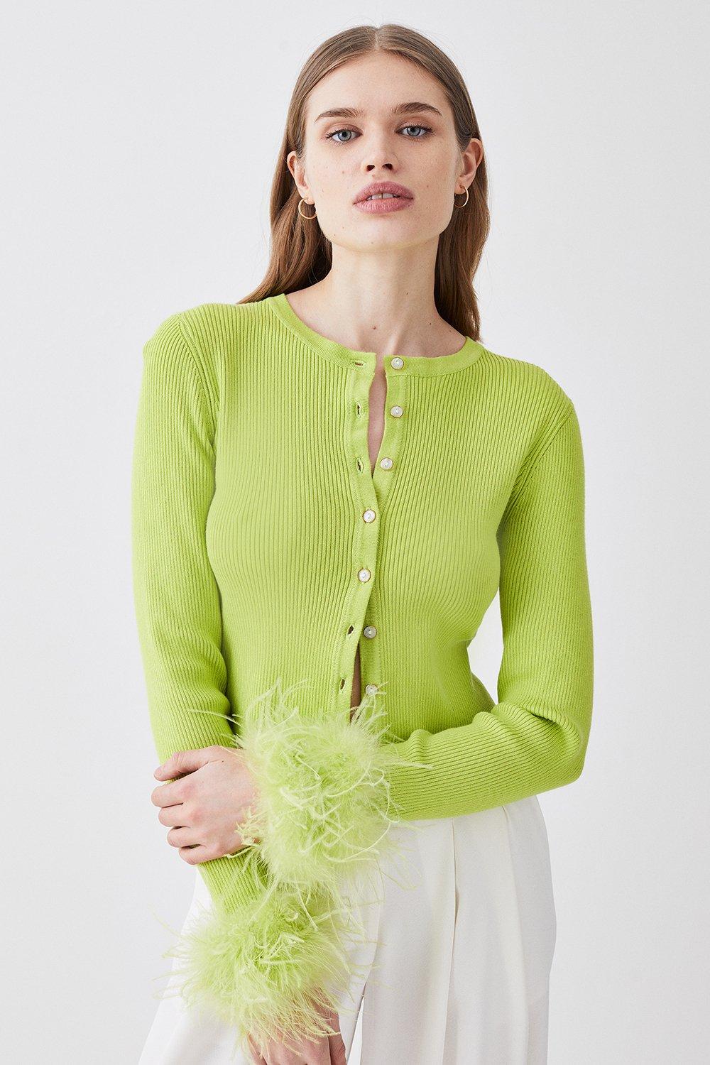 Feather Trim Knit Cardigan Karen Millen