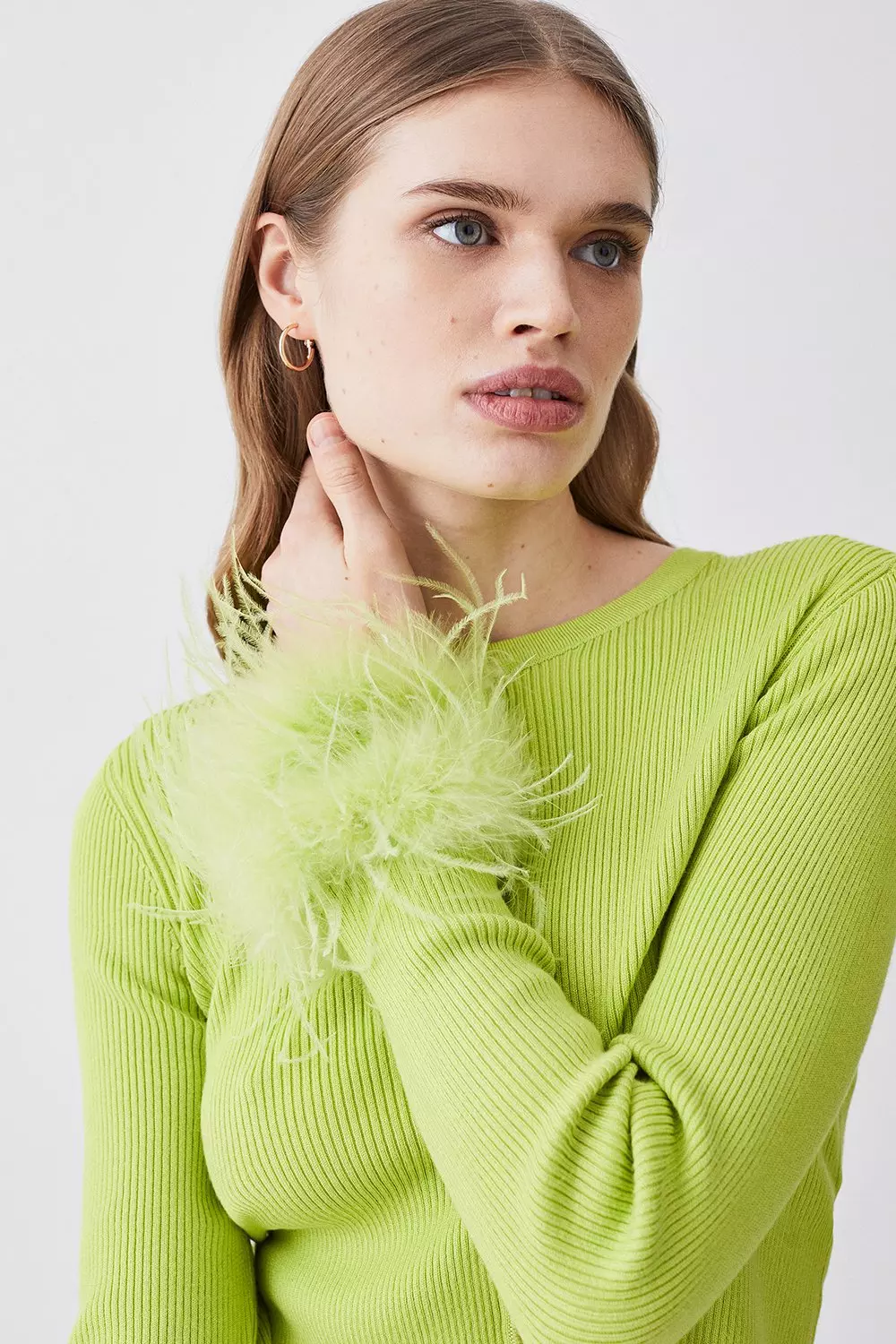 Feather Trim Knit Cardigan | Karen Millen