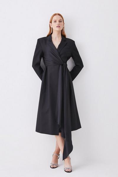 Tailored Wrap Belted Midi Dress