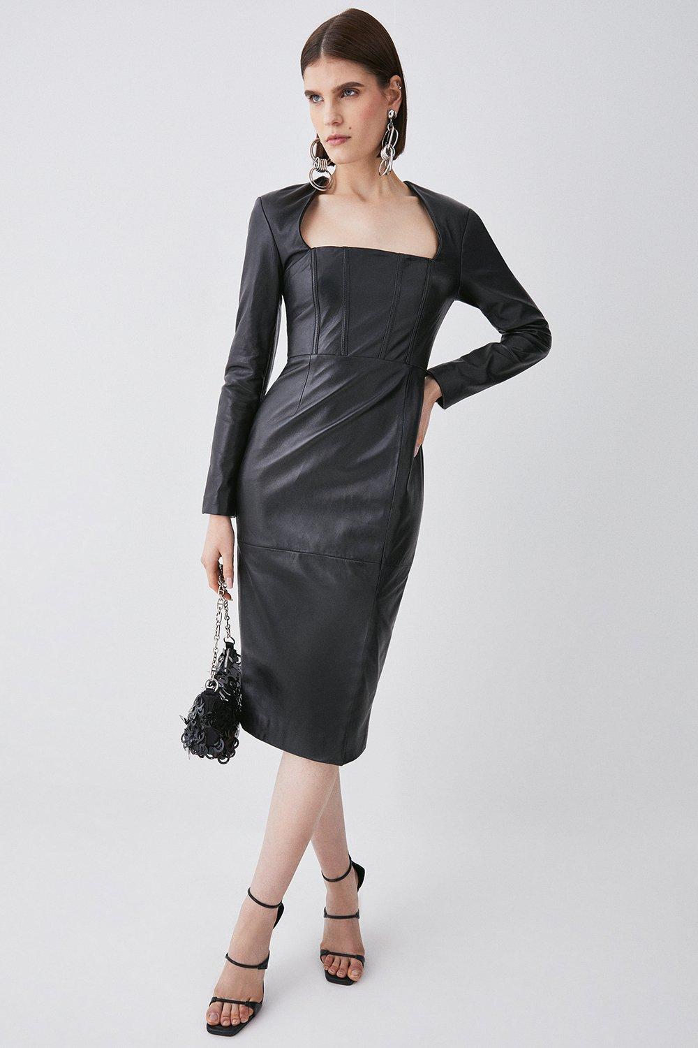 Genuine leather midi clearance dresses