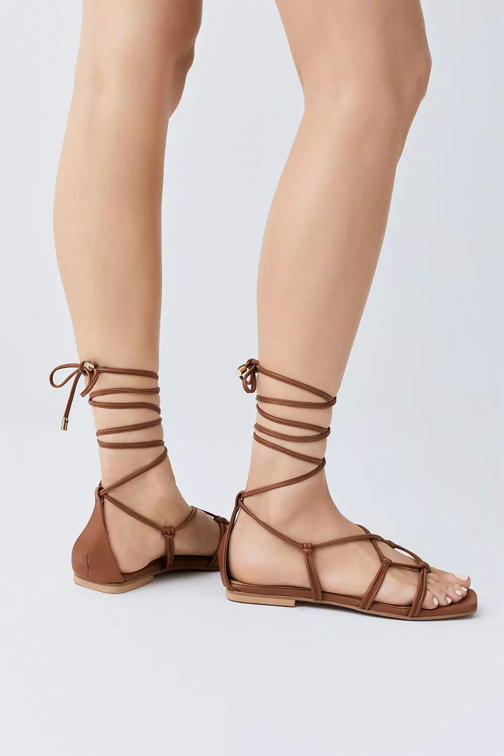 Leather Ghille Tie Flat Sandals Karen Millen