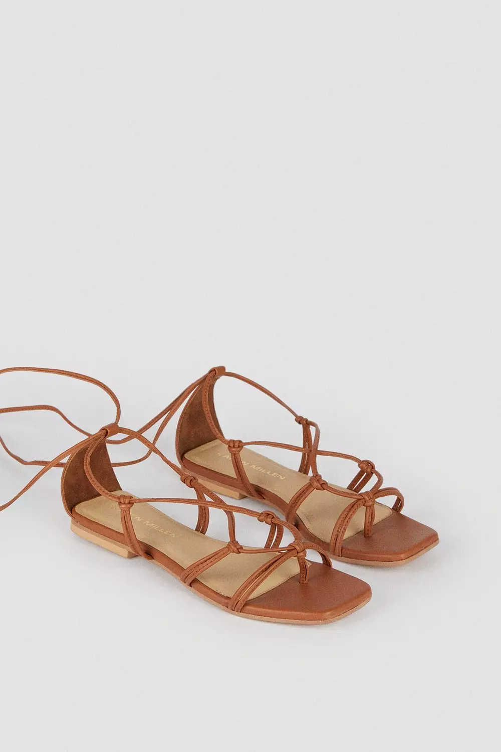 Leather Ghille Tie Flat Sandals Karen Millen