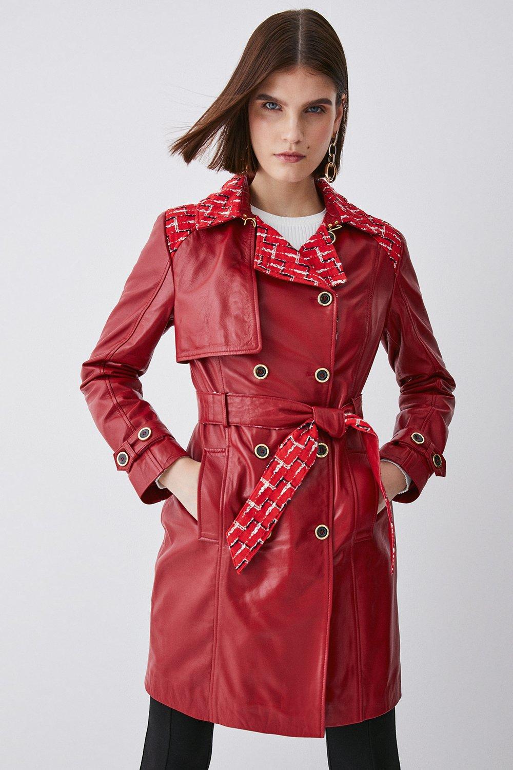 Leather & Tweed Mix Short Trench Coat