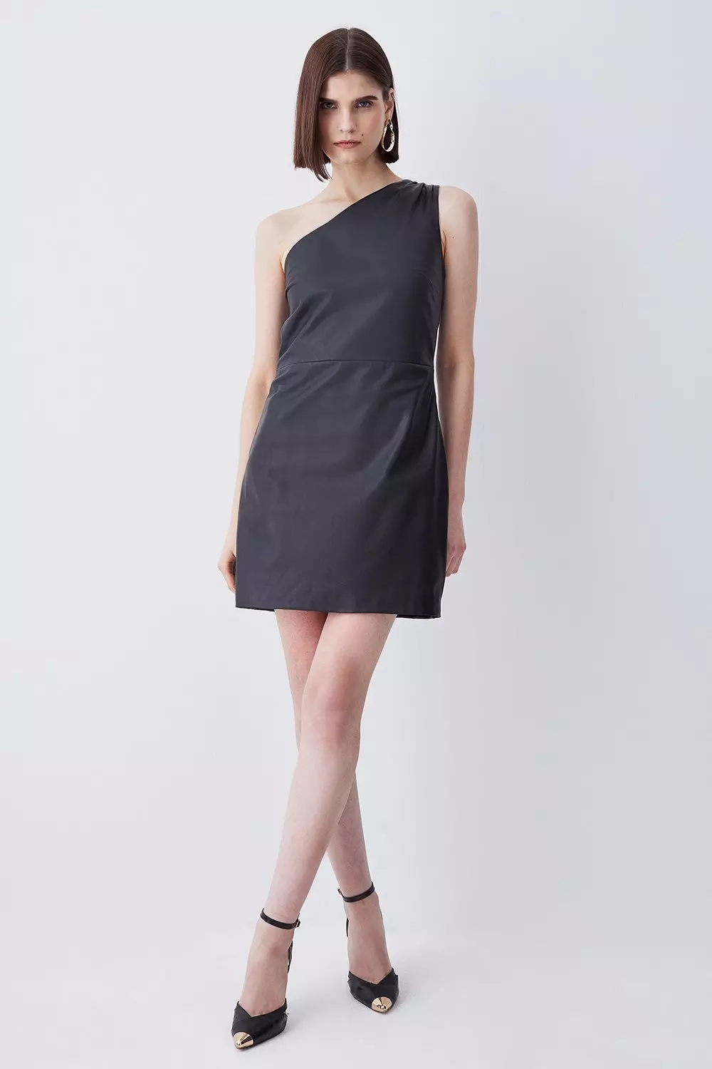 Leather one shoulder clearance dress