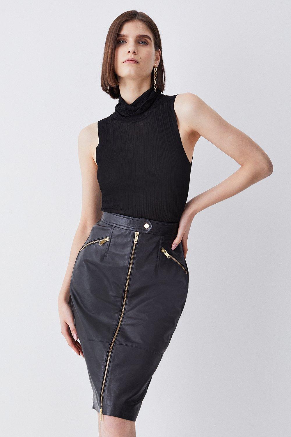 Pinstripe Corset Waist Zip Front Pencil Skirt