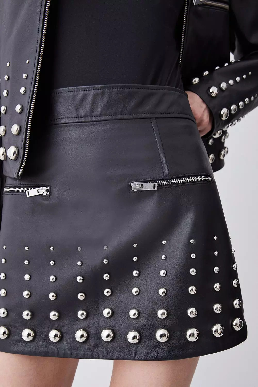 High waisted studded leather skirt sales