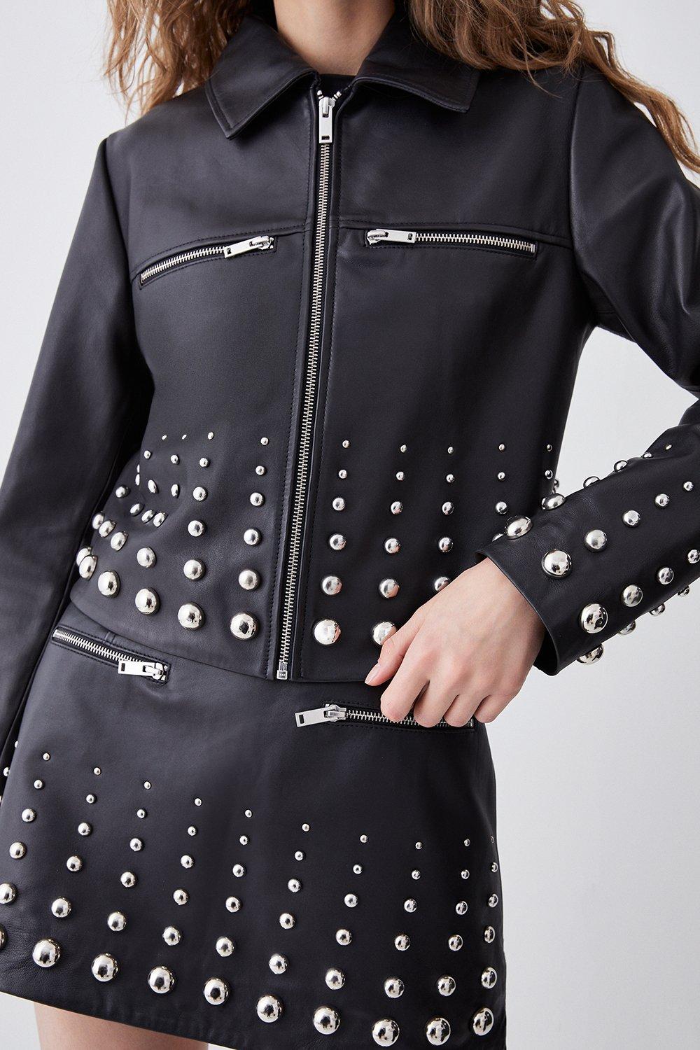 Studded Leather Bomber Jacket - Women - Ready-to-Wear