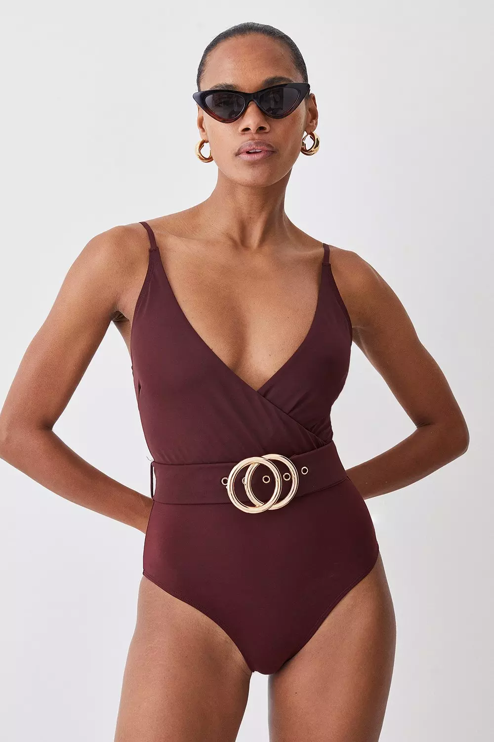 Wrap front store one piece swimsuit