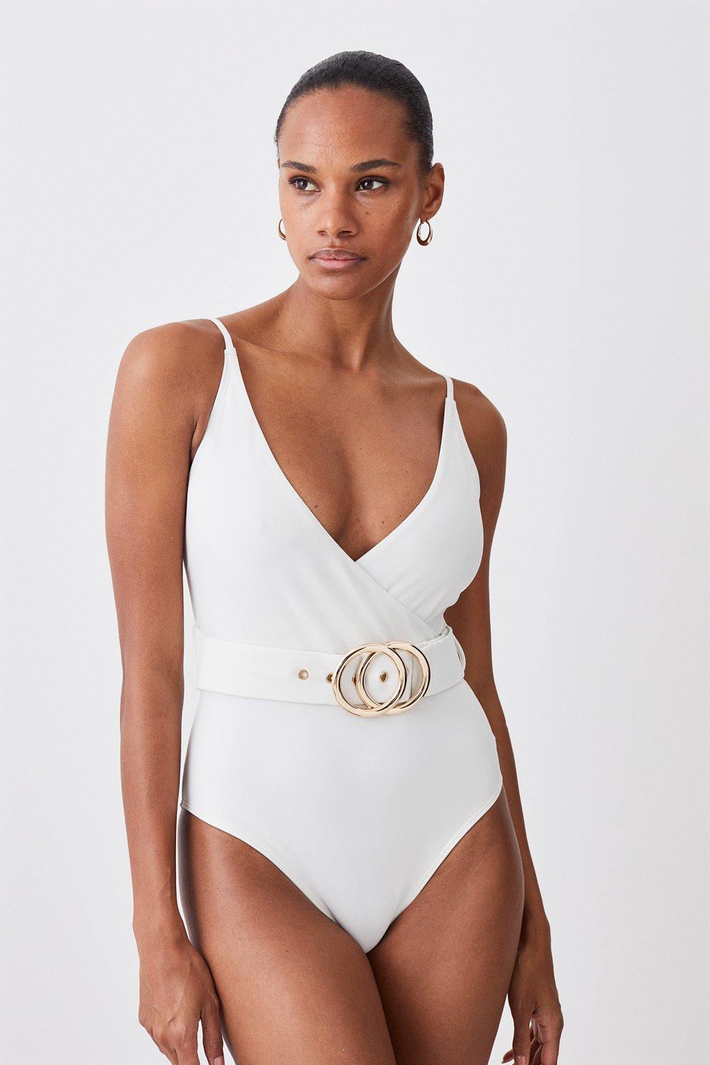 Wrap Front Belted Swimsuit - Ivory