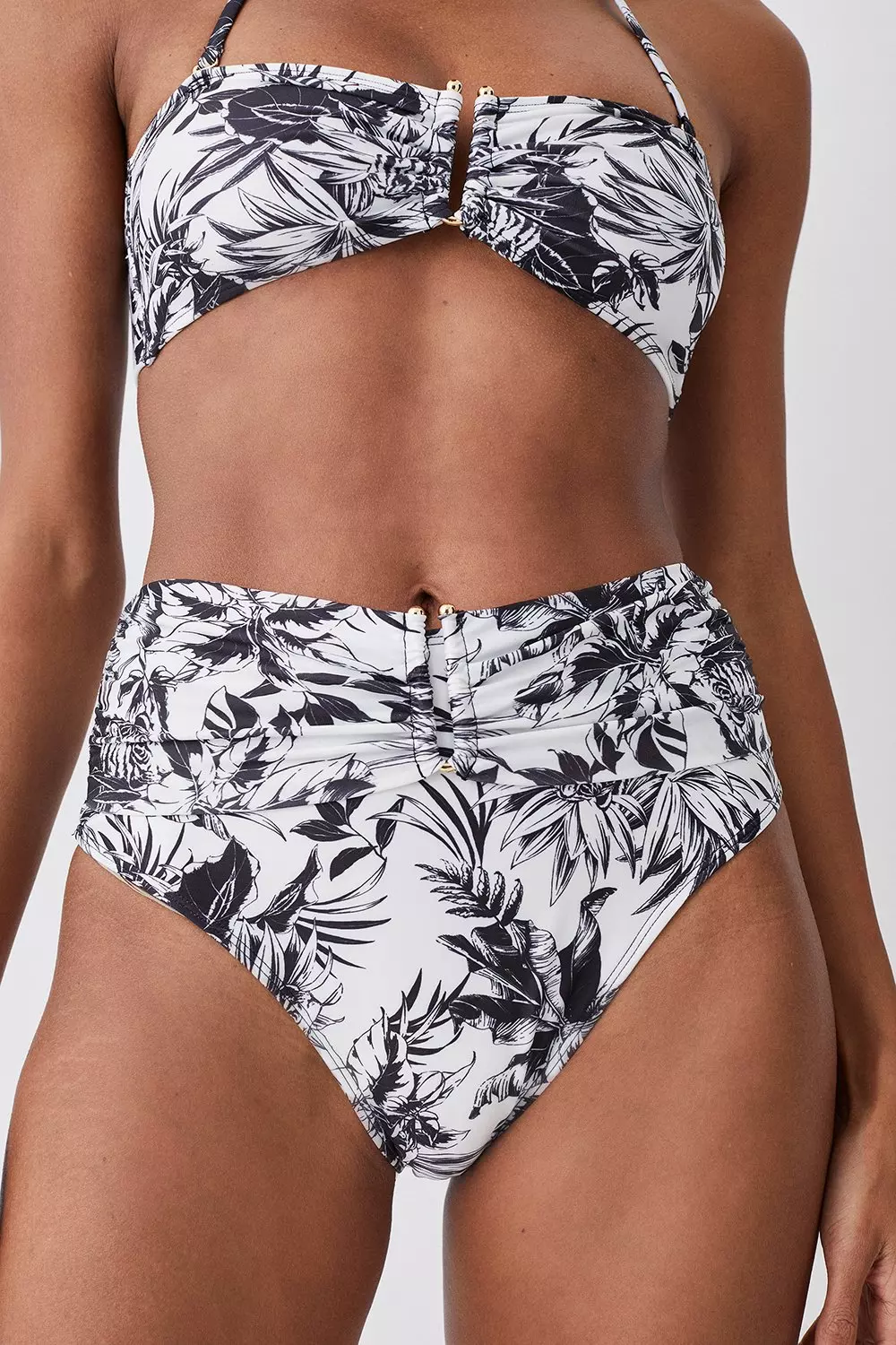 Mono Print Gold Trim High Waist Bikini Bottoms