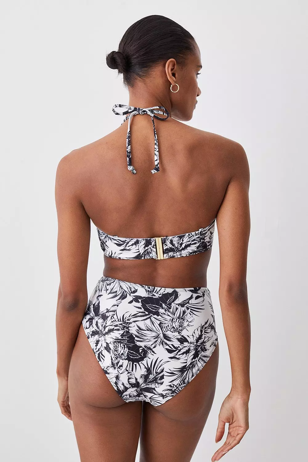 Mono Print Gold Trim High Waist Bikini Bottoms | Karen Millen