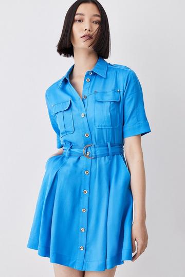 Premium Linen Mini Shirt Dress blue