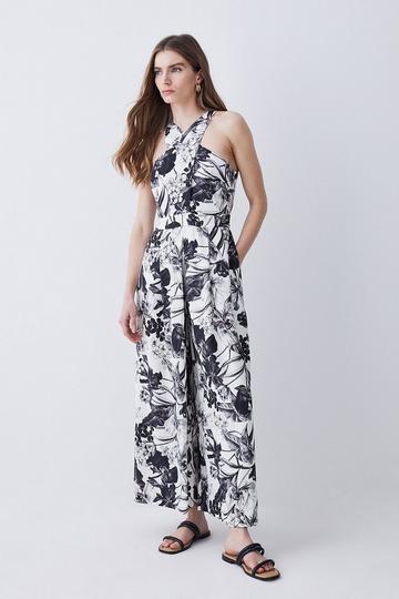 Batik Floral Premium Linen Viscose Halter Woven Jumpsuit mono