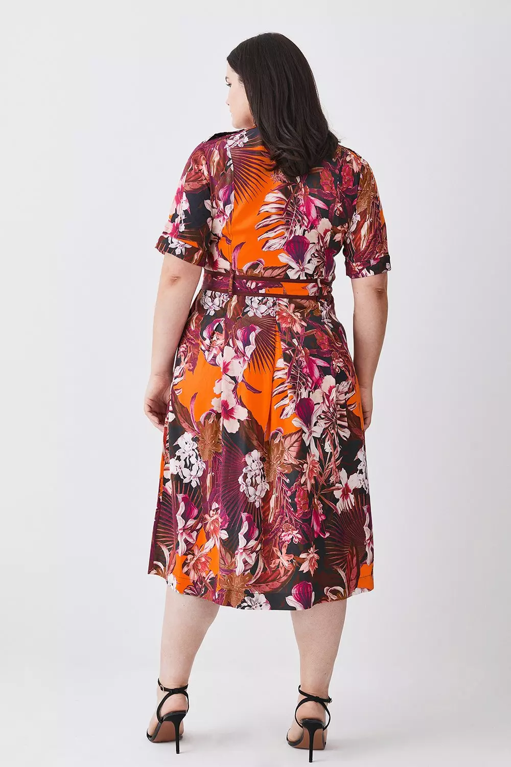 Plus Size Tropical Floral Premium Linen Woven Shirt Dress
