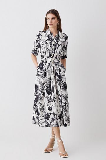 Floral Batik Premium Linen Woven Shirt Dress mono