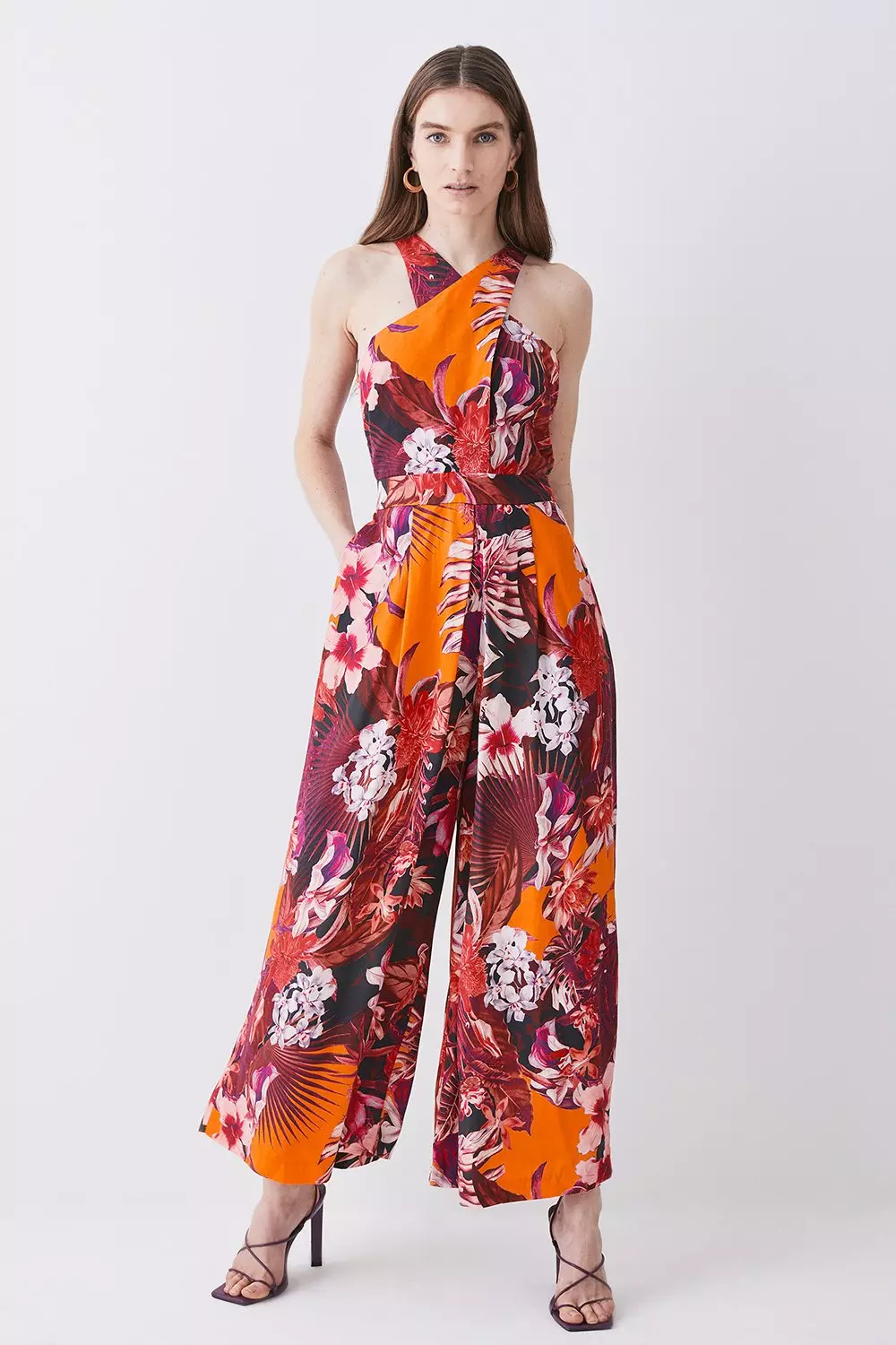 Fashion Ladies Summer Jumpsuit Ladies Suit Tropical Print Halter