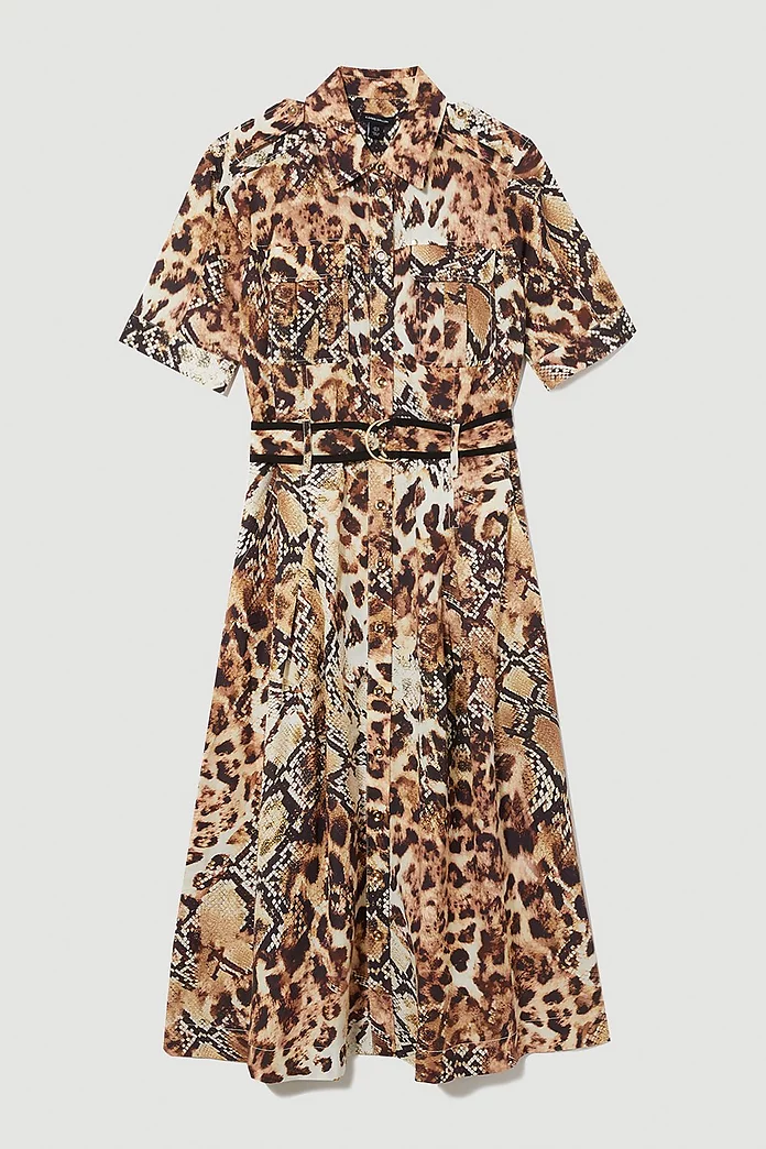 Animal Print Premium Linen Woven Shirt Dress | Karen Millen