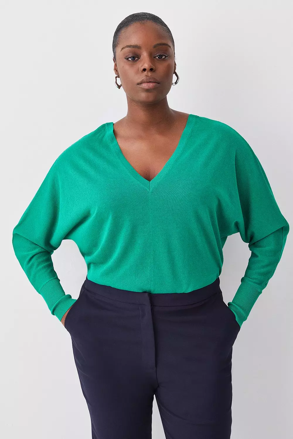 Plus Size Knitted V Neck Long Sleeve Sweater