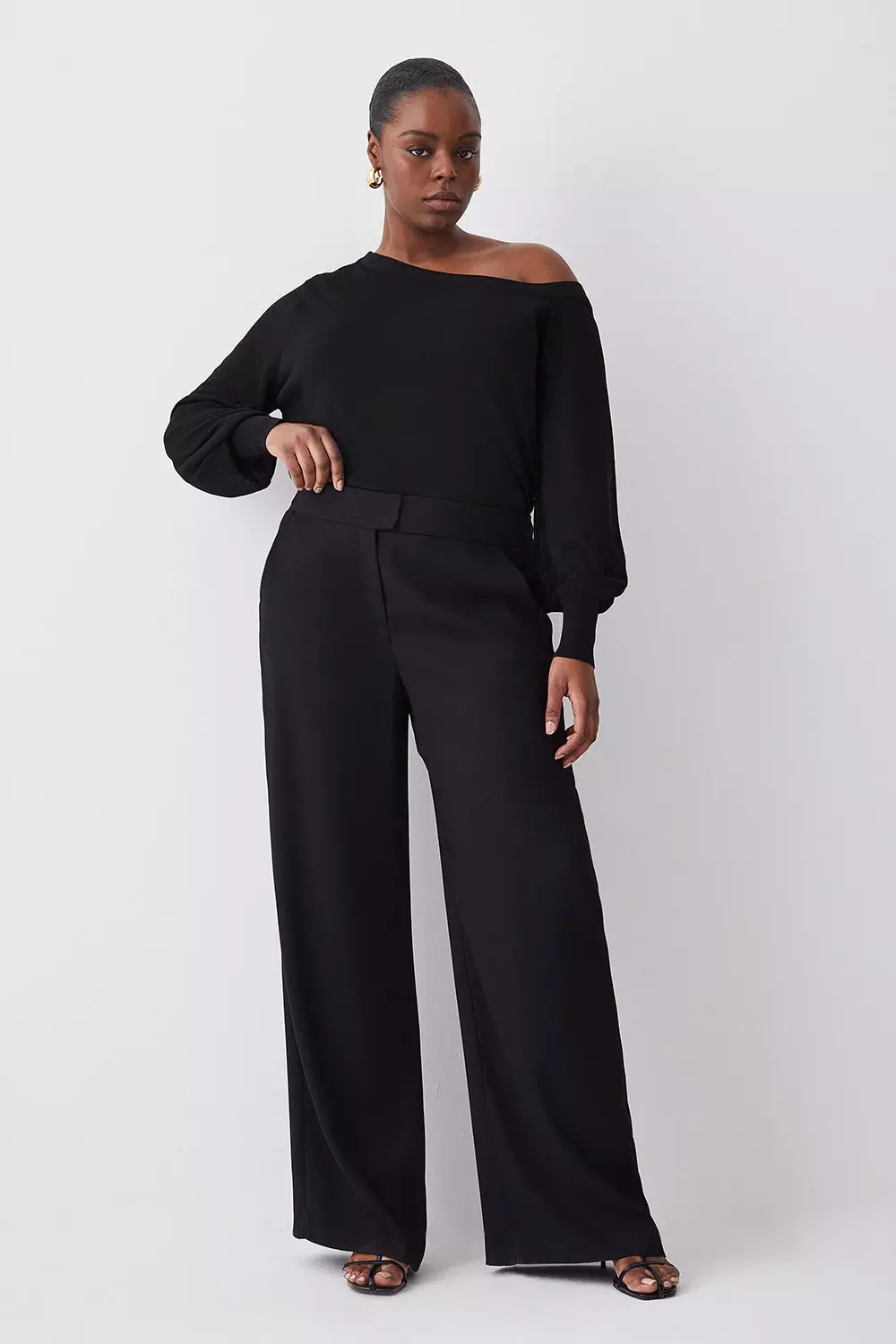 Plus Size Viscose Blend Knit Off The Shoulder Long Sleeve Jumper