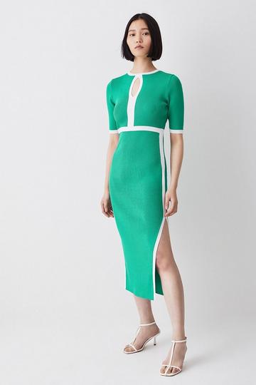 Rib Cut Out Midi Dress green