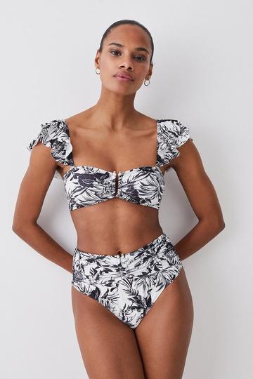 Mono Print Ruffle Bikini Top With Detachable Straps mono