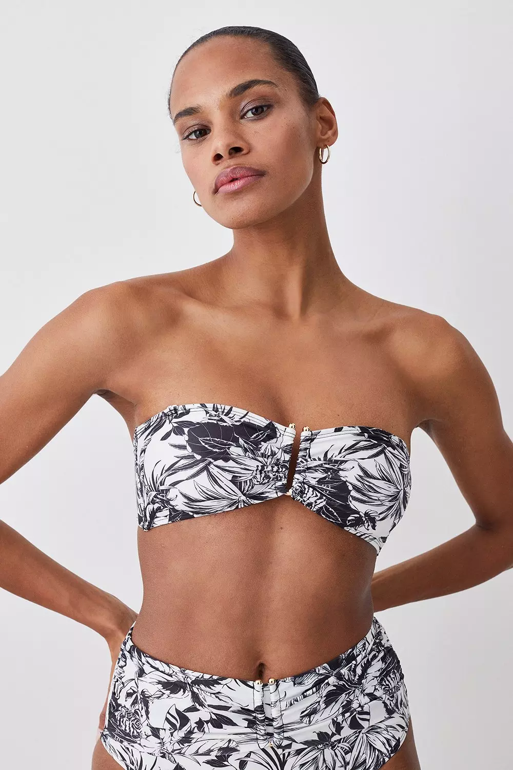 Mono Print Ruffle Bikini Top With Detachable Straps