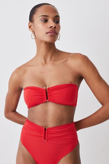 Red Ruffle Bikini Top With Detachable Straps