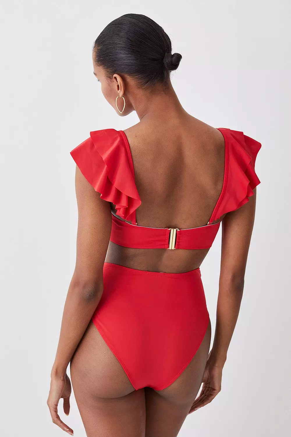 Red hot sale frill swimsuit